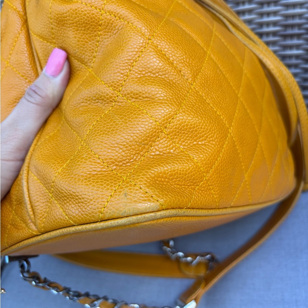 Authentic CHANEL Mustard caviar leather quilted drawstring backpack - Picture 7 of 15
